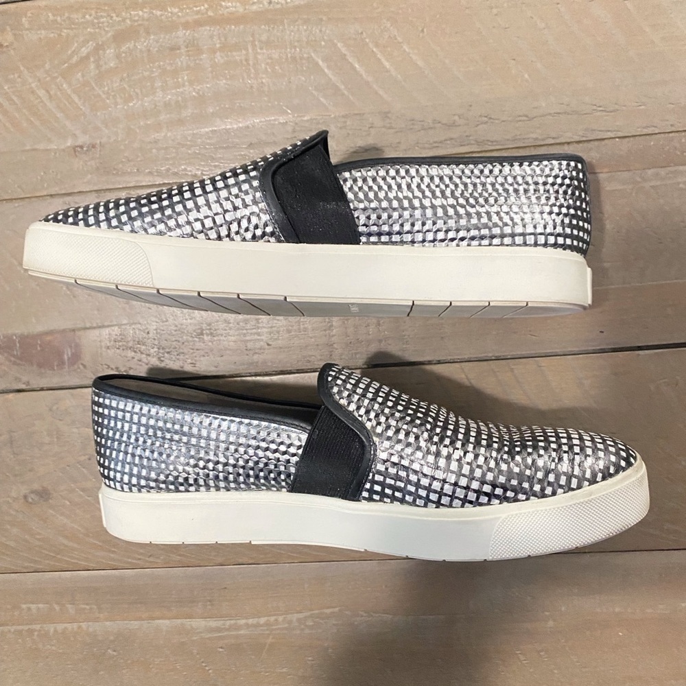 Vince Blair Black & White Check Leather Slip On Sneakers l Women’s Size 8.5